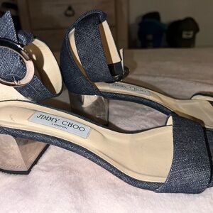 Jimmy Choo Denim Sandals with Metallic Heel